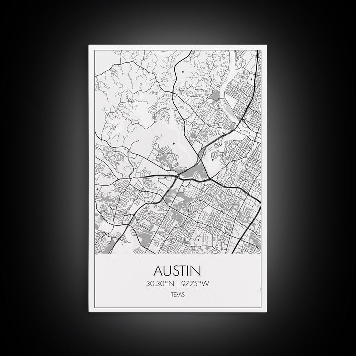 Austin Street Map, Texas Map, City Map Art, Office Wall Art, Travel Décor, Minimalist Art, Wall Art, Canvas Print, Canvas Wall Art