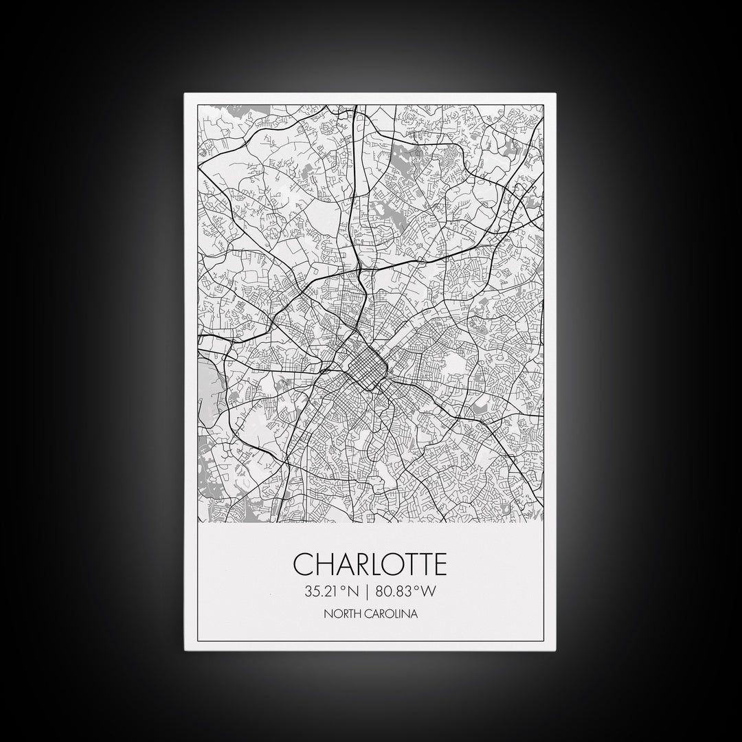 Charlotte Street Map, North Carolina Map, City Map Art, Modern Art, Wall Art, Canvas Print, Canvas Wall Art, Travel Wall Art, Gift For Mom