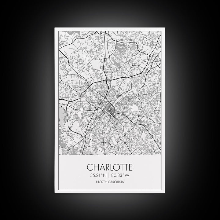 Charlotte Street Map, North Carolina Map, City Map Art, Modern Art, Wall Art, Canvas Print, Canvas Wall Art, Travel Wall Art, Gift For Mom