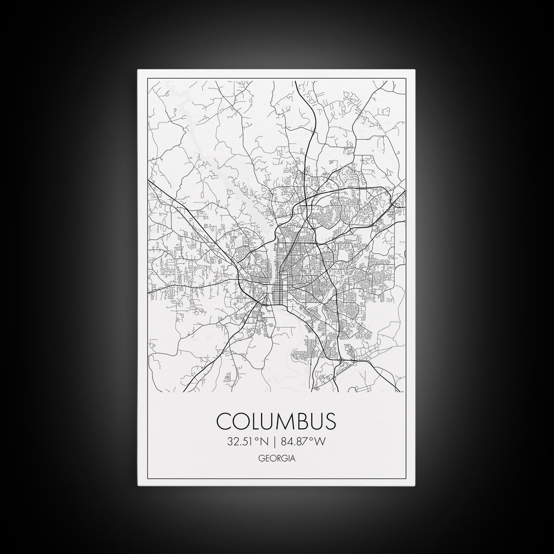 Columbus Street Map, Georgia Map, City Map Art, Minimalist Art, Wall Art, Canvas Print, Canvas Wall Art, City Wall Art, Travel Wall Print