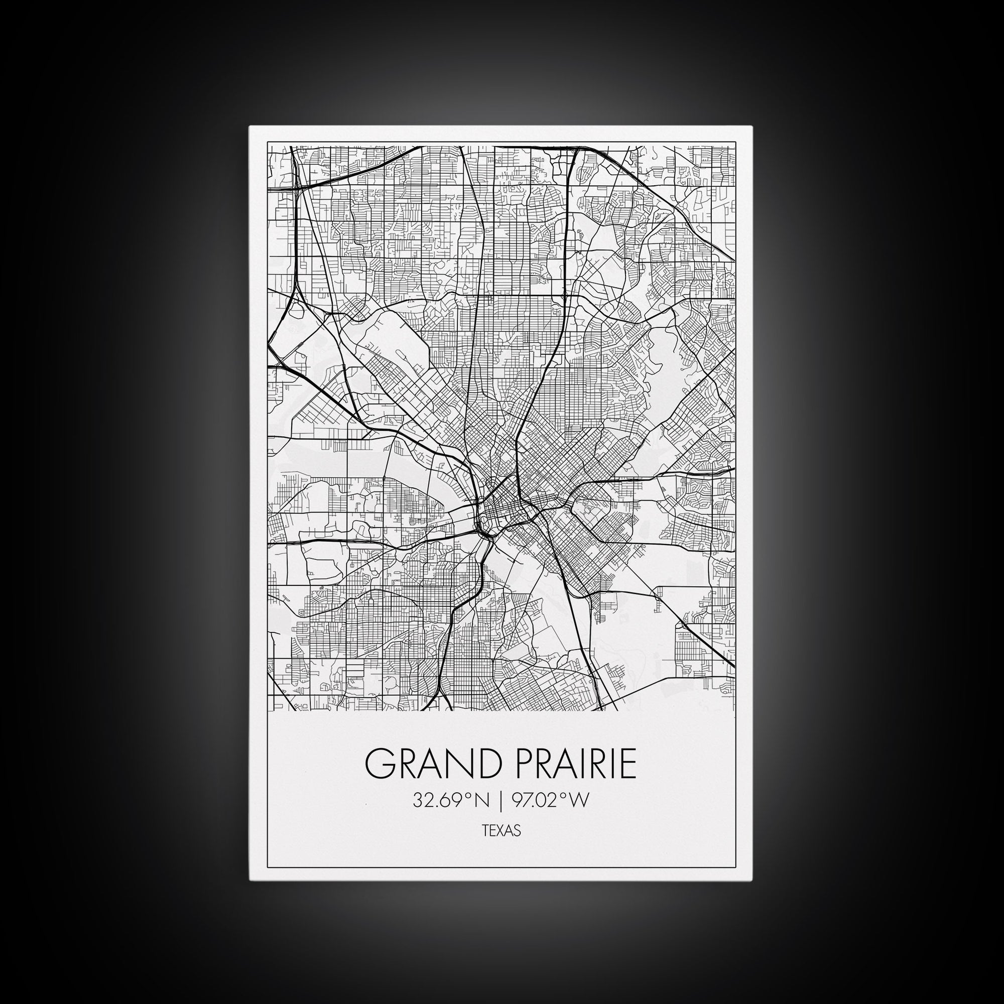 Grand Prairie Street Map, Texas Map, City Map Art, Minimalist Art, Wall Art, Canvas Print, Black And White, Travel Print, Anniversary Gift