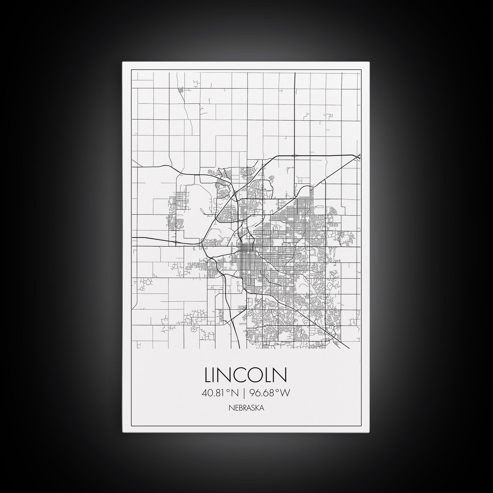 Lincoln Street Map, Nebraska Map, City Map Art, Modern Wall Art, Wall Art, Canvas Print, Travel Wall Decor, Black And White Art, Wife Gift