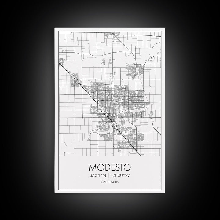 Modesto Street Map, California Map, City Map Art, Modern Art, Wall Art, Canvas Print, Home Décor Wall Art, Friendship Gift, Travel Wall Art