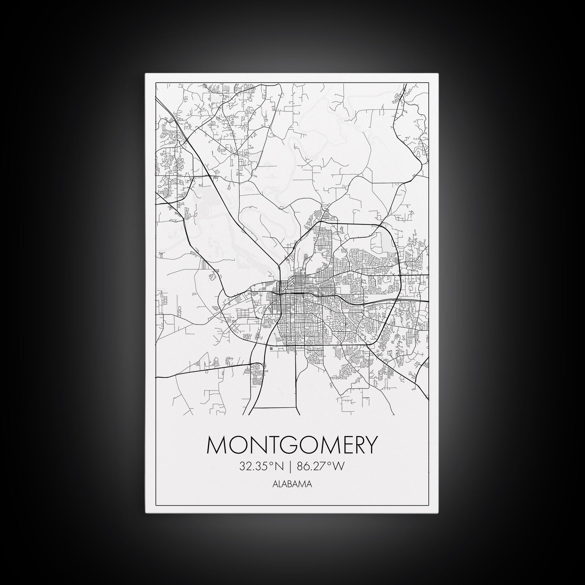 Montgomery Street Map, Alabama Map, City Map Art, Modern Art, Wall Art, Canvas Print, Bedroom Print, Family Gift, Travel Wall Décor
