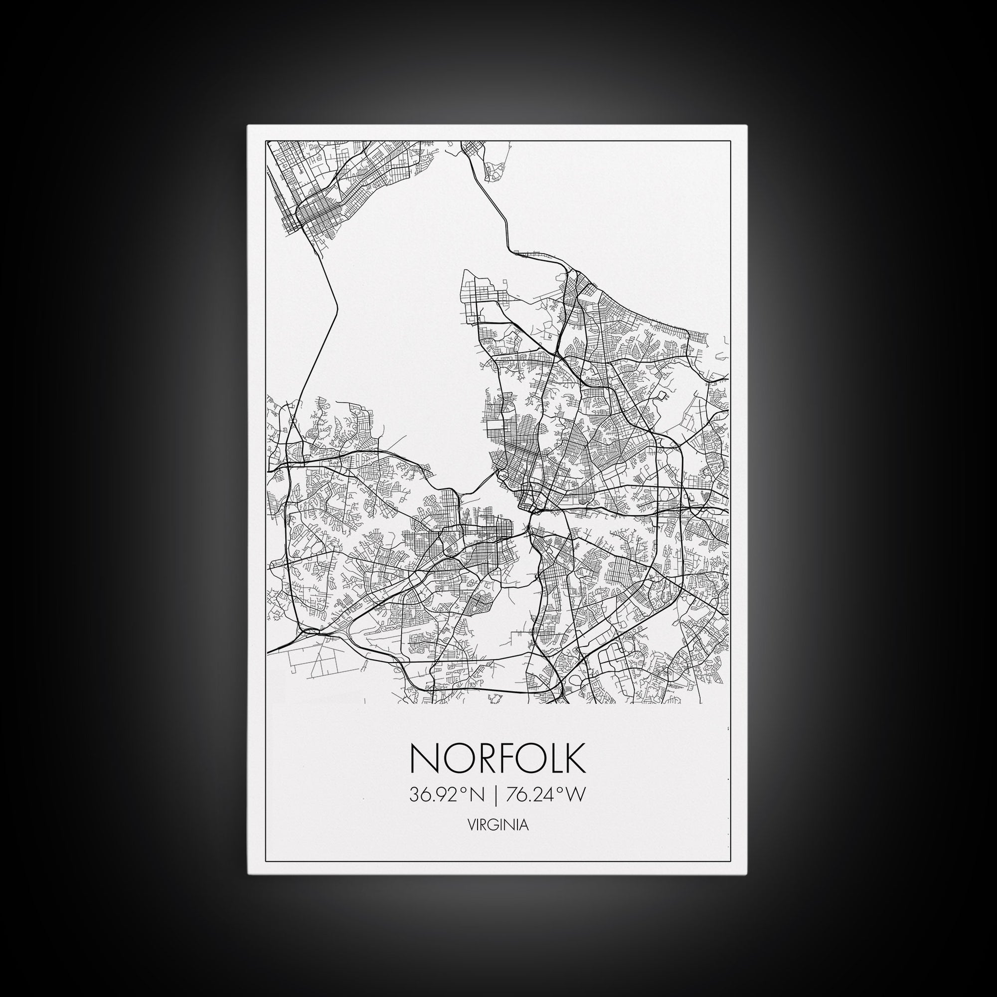 Norfolk Street Map, Virginia Map, City Map Art, Modern Art, Wall Art, Canvas Print, Bedroom Décor, College Student Gift, Travel Print
