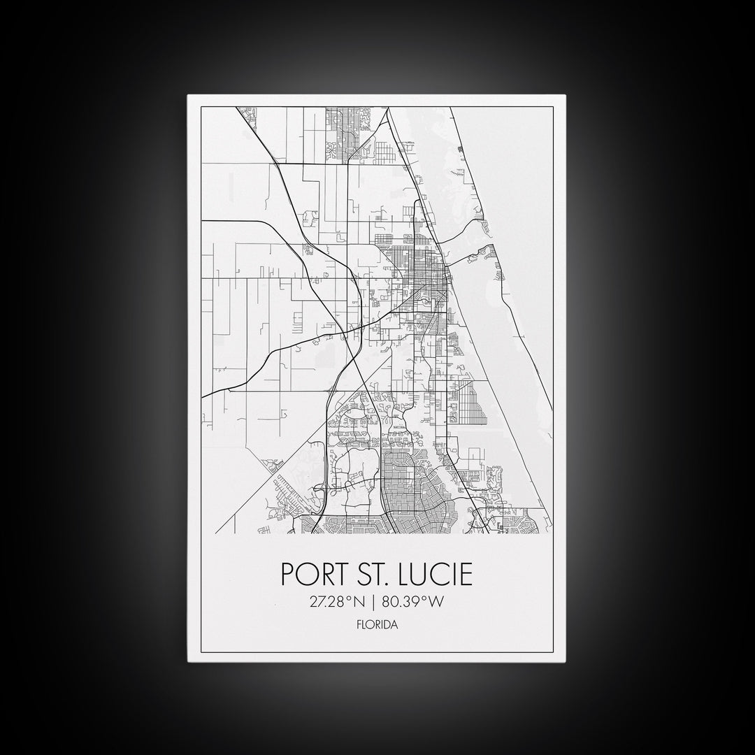 Port St Lucie Street Map, Florida Map, City Map Art, Minimalist Art, Wall Art, Canvas Print, Friend Gift, Black And White Art, Travel Décor