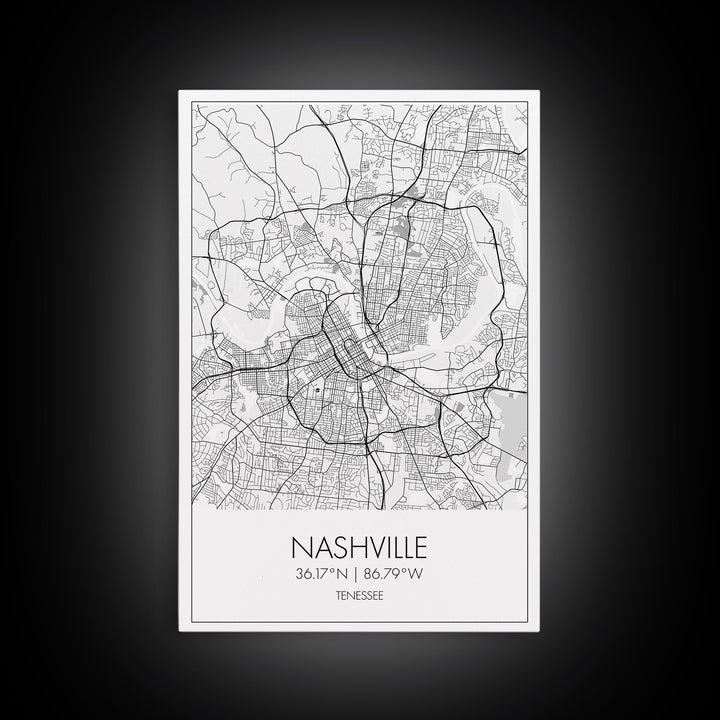 Nashville Street Map, Tennessee Map, City Map Art, Modern Art, Wall Art, Canvas Print, Music Studio Art, Gift For Music Lover, Travel Art