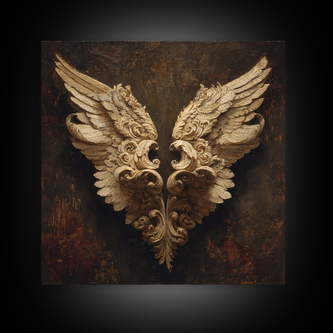Angel Wings with Gold and Ivory Tones Canvas Print, Renaissanceinspired Art, Wall Art Print, Living Room Decor, Classic, REN-1x1-18