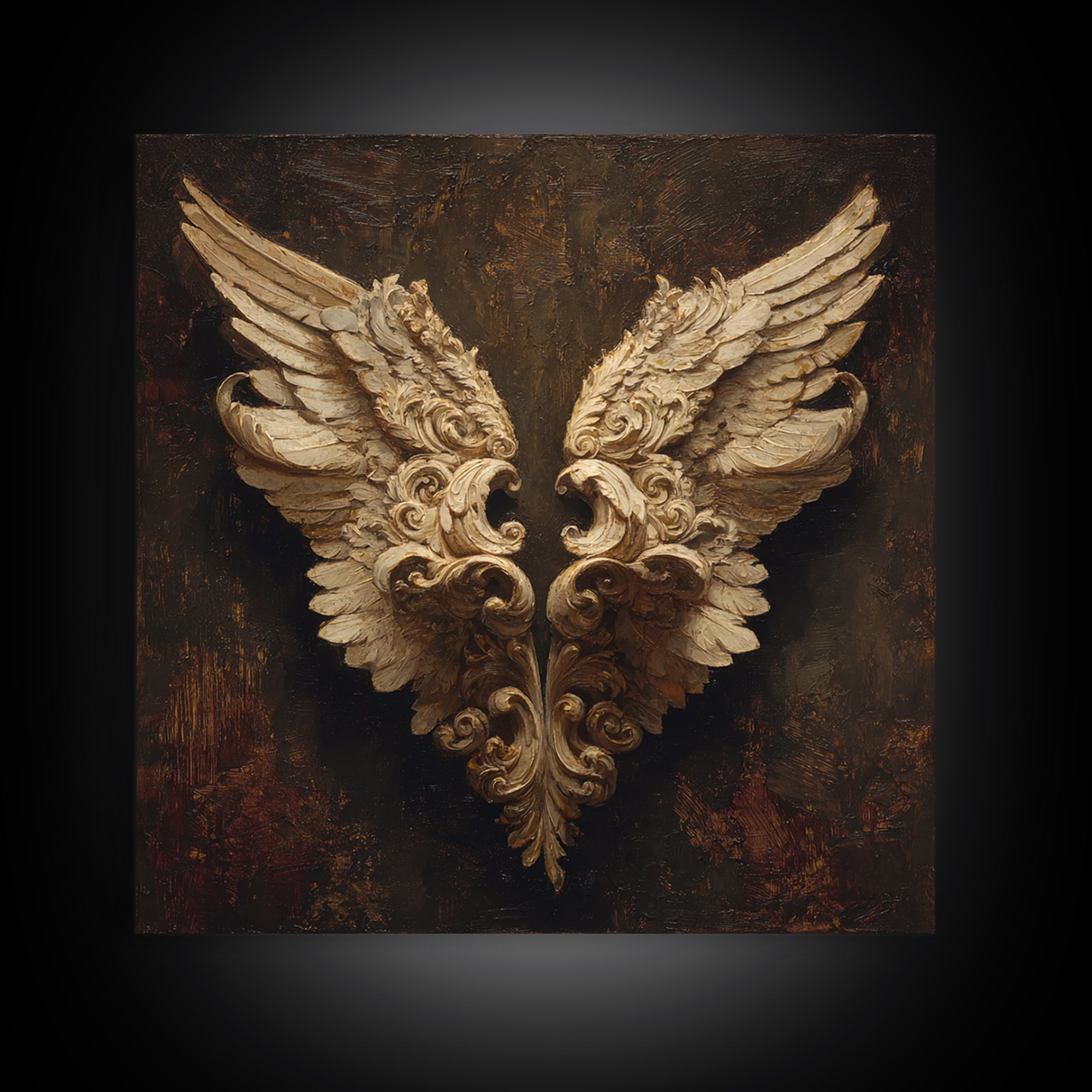 Angel Wings with Gold and Ivory Tones Canvas Print, Renaissanceinspired Art, Wall Art Print, Living Room Decor, Classic, REN-1x1-18