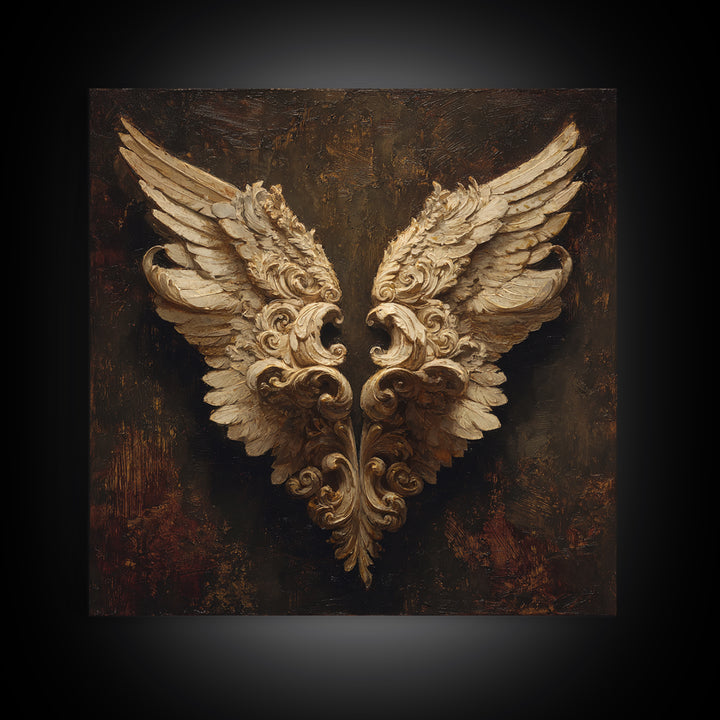 Angel Wings with Gold and Ivory Tones Canvas Print, Renaissanceinspired Art, Wall Art Print, Living Room Decor, Classic, REN-1x1-18