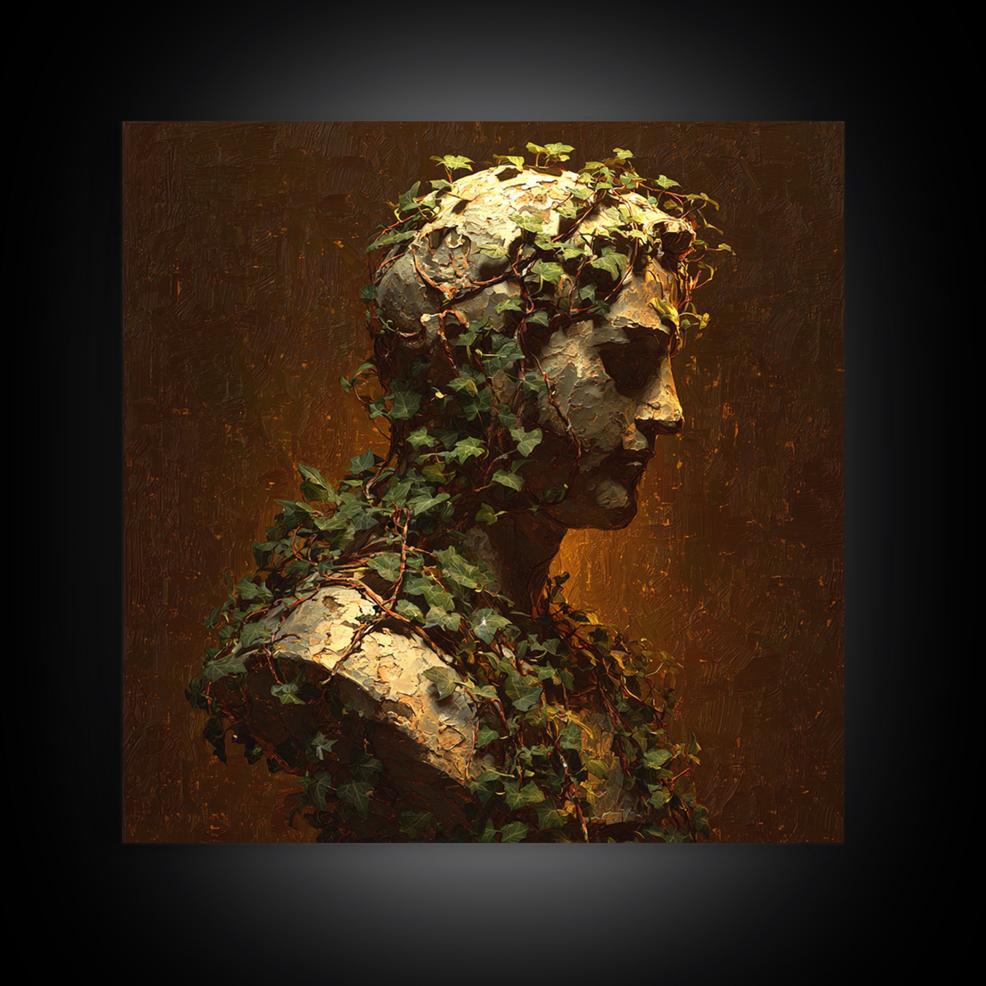 Classical Statue Bust Covered Canvas Print, Renaissanceinspired Art, Unique Wall Art, Living Room Decor, Watercolor Art, REN-1x1-19