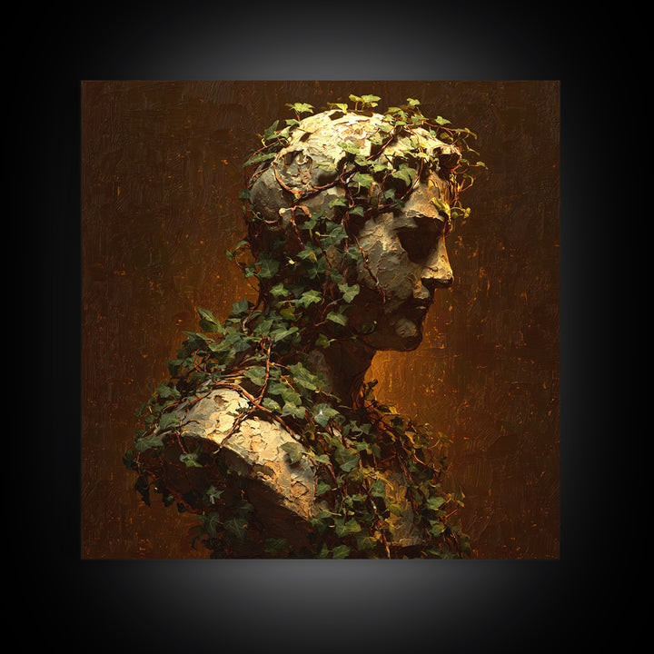Classical Statue Bust Covered Canvas Print, Renaissanceinspired Art, Unique Wall Art, Living Room Decor, Watercolor Art, REN-1x1-19