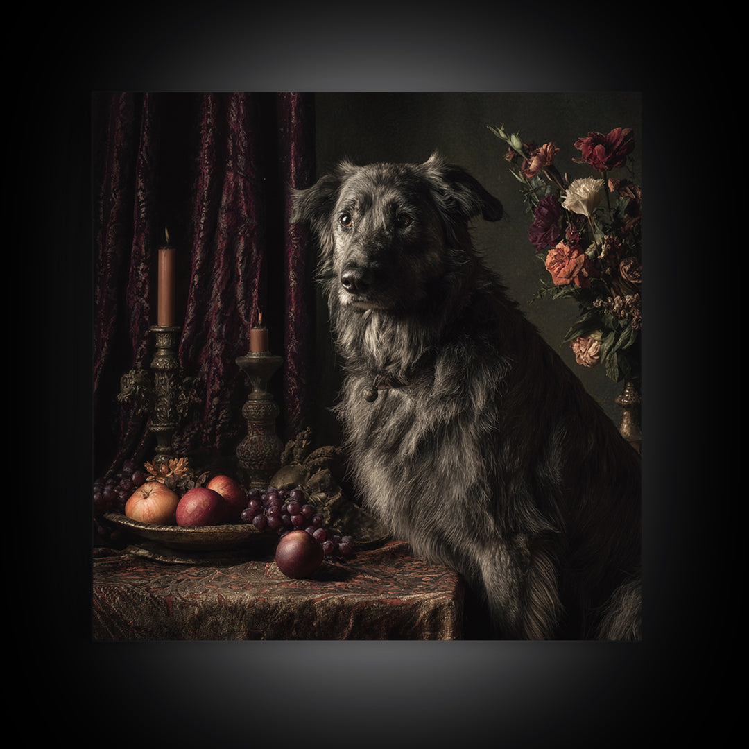 Noble Dog Portrait Canvas Print, Renaissanceinspired Art, Living Room Decor, Oil Painting, Classic, Living Room Art, REN-1x1-20