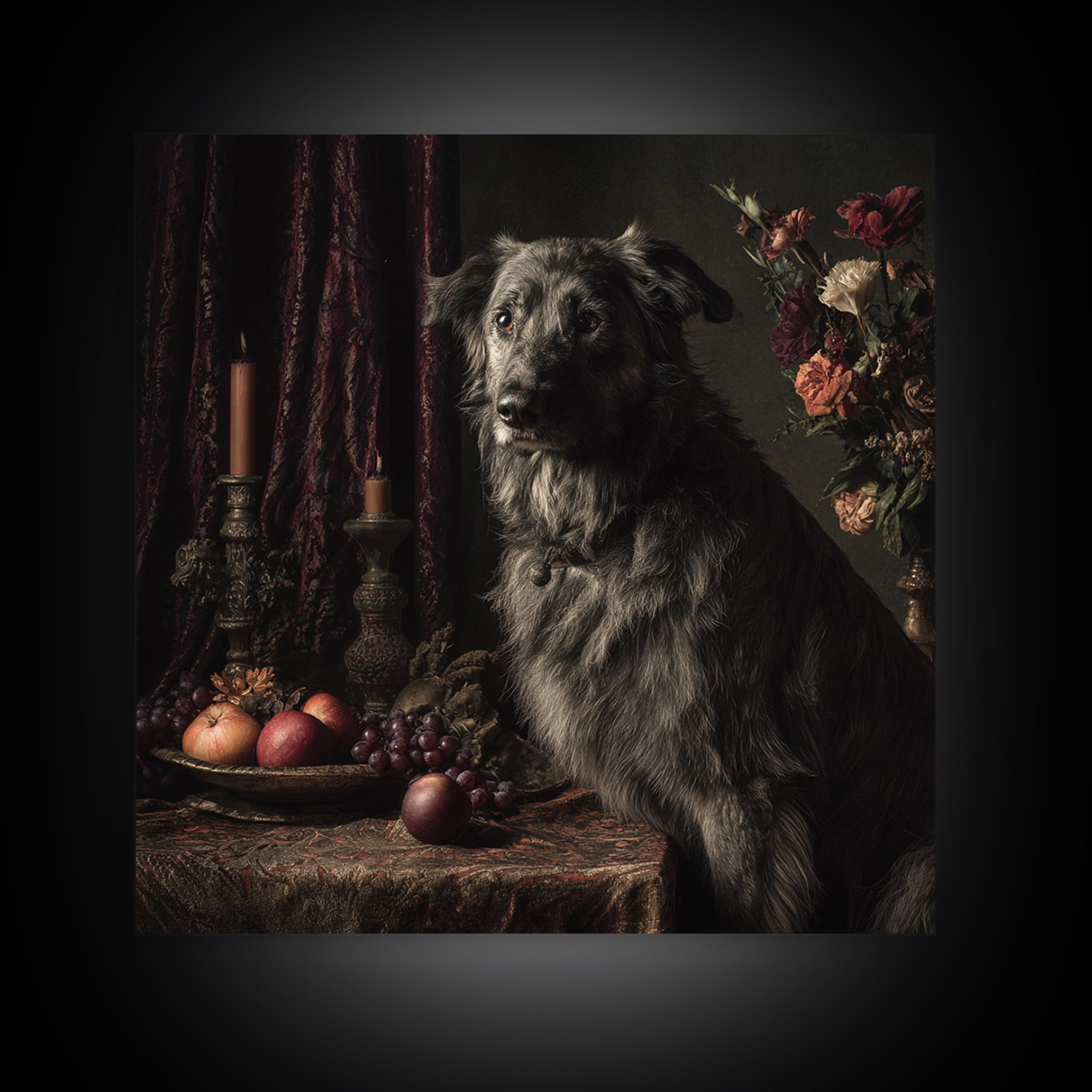 Noble Dog Portrait Canvas Print, Renaissanceinspired Art, Living Room Decor, Oil Painting, Classic, Living Room Art, REN-1x1-20