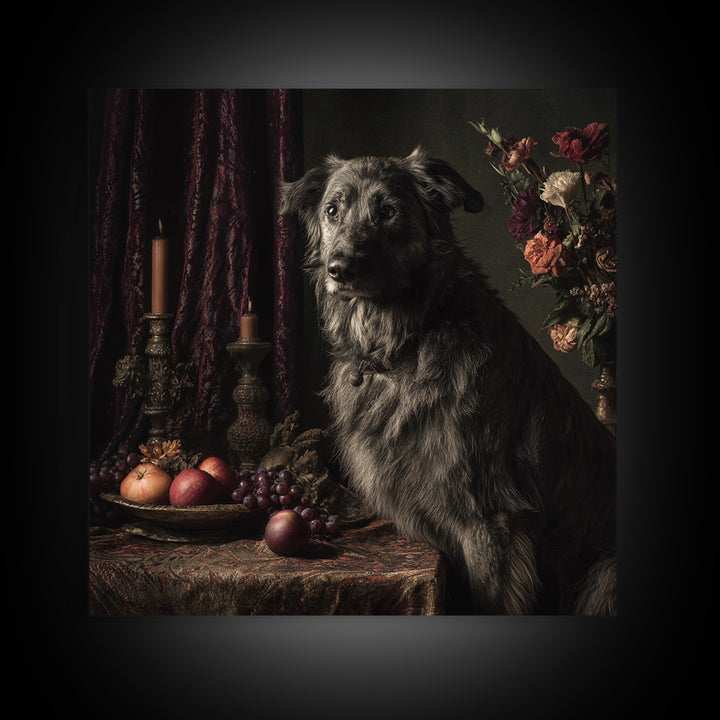 Noble Dog Portrait Canvas Print, Renaissanceinspired Art, Living Room Decor, Oil Painting, Classic, Living Room Art, REN-1x1-20