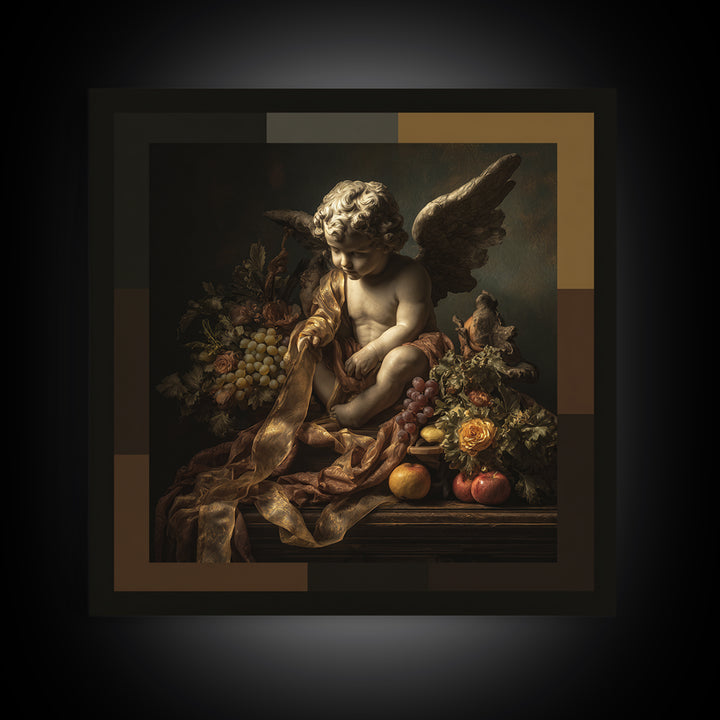 Cherub Holding a Ribbon Among Clouds Canvas Print, Renaissanceinspired Art, Living Room Art, Living Room Decor, Oil Painting, REN-1x1-30