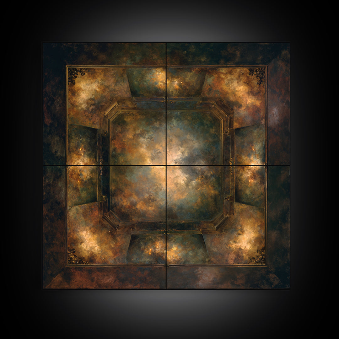 Fresco Celestial Ceiling Composition Framed Canvas Print, Renaissanceinspired Art, Yoga Wall Art, Living Room Decor, Classic, REN-1x1-63
