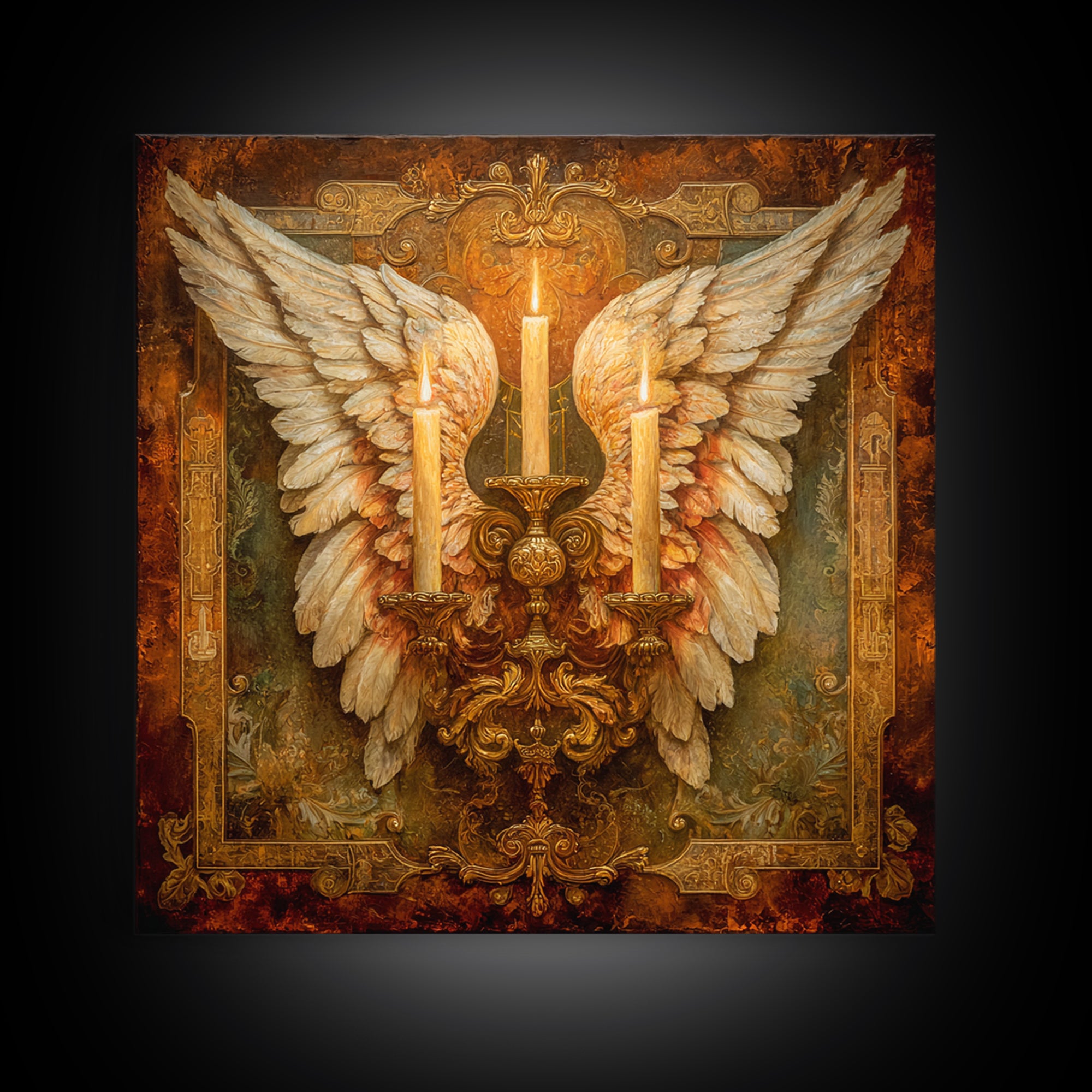 Angel Wings with Gold and Ivory Tones Canvas Print, Renaissanceinspired Art, Unique Wall Decor, Living Room Decor, Classic, REN-1x1-66
