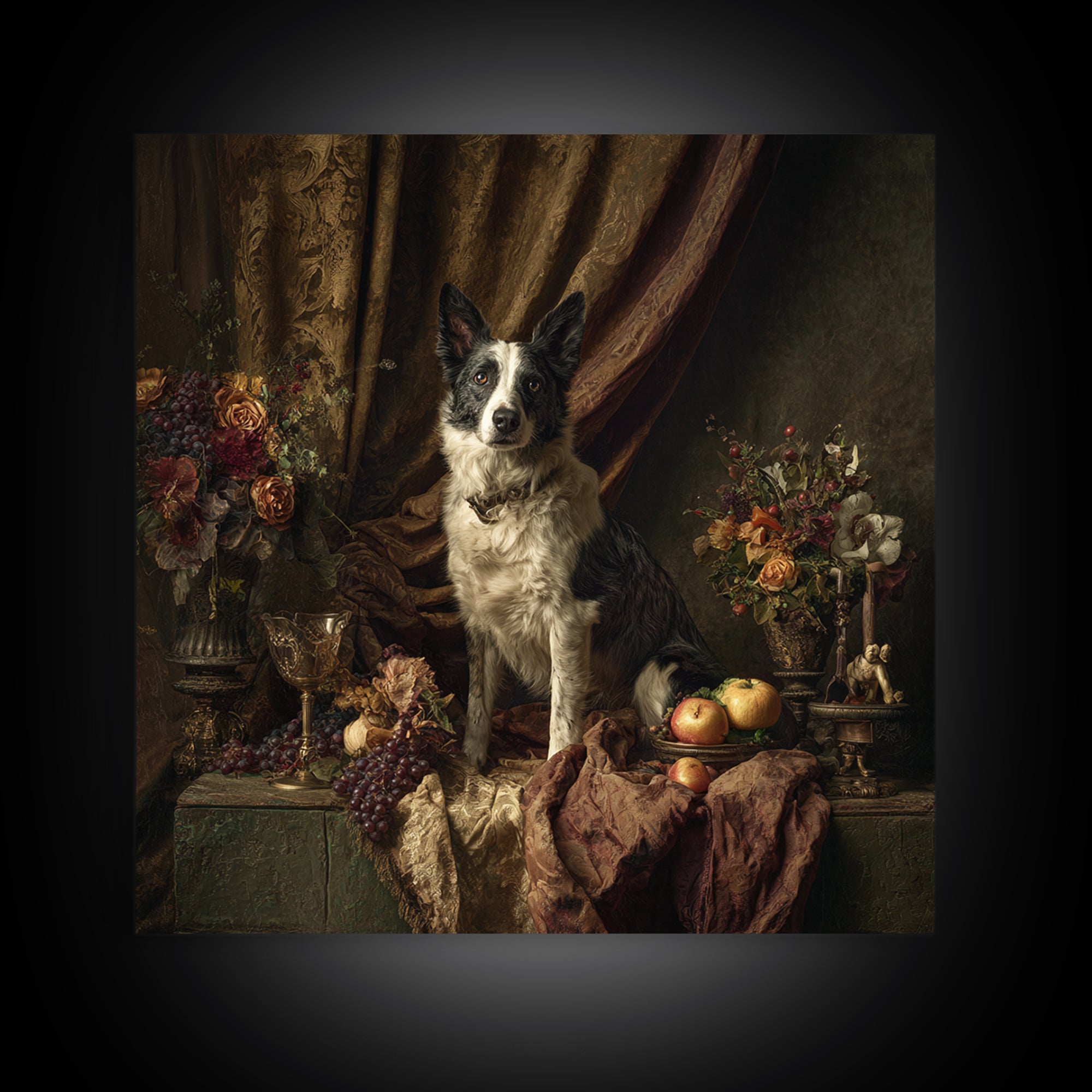 Noble Dog Portrait Framed Canvas Print, Renaissanceinspired Art, Mosaic Wall Art, Living Room Decor, Fine Art, Classic, REN-1x1-68