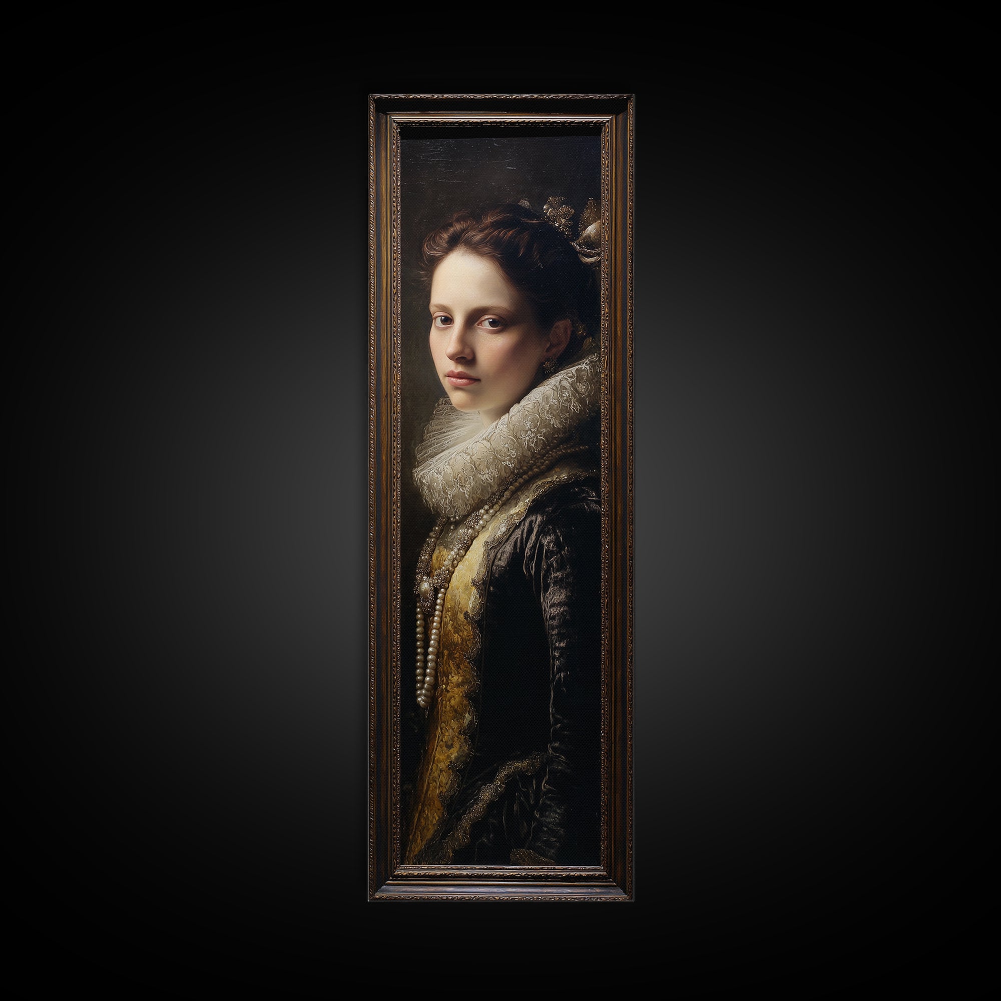 Portrait with Pearl Necklace and Velvet Dress Canvas Print, Renaissanceinspired Art, Fantasy Decor, Living Room Decor, Classic, REN-1x3-24