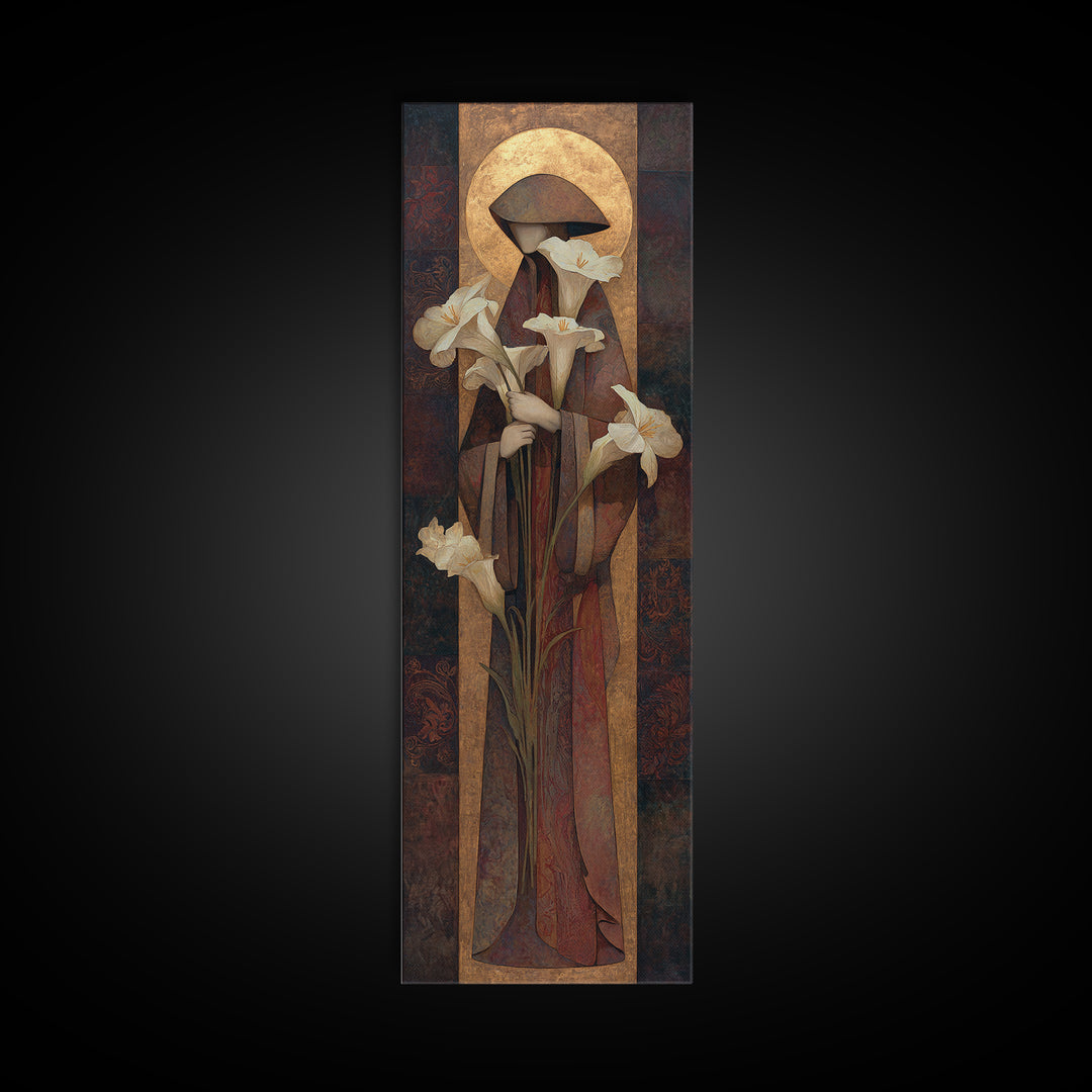 Saint Like Figure Holding White Lilies Canvas Print, Renaissanceinspired Art, Fine Art Print, Living Room Decor, Oil Painting, REN-1x3-25