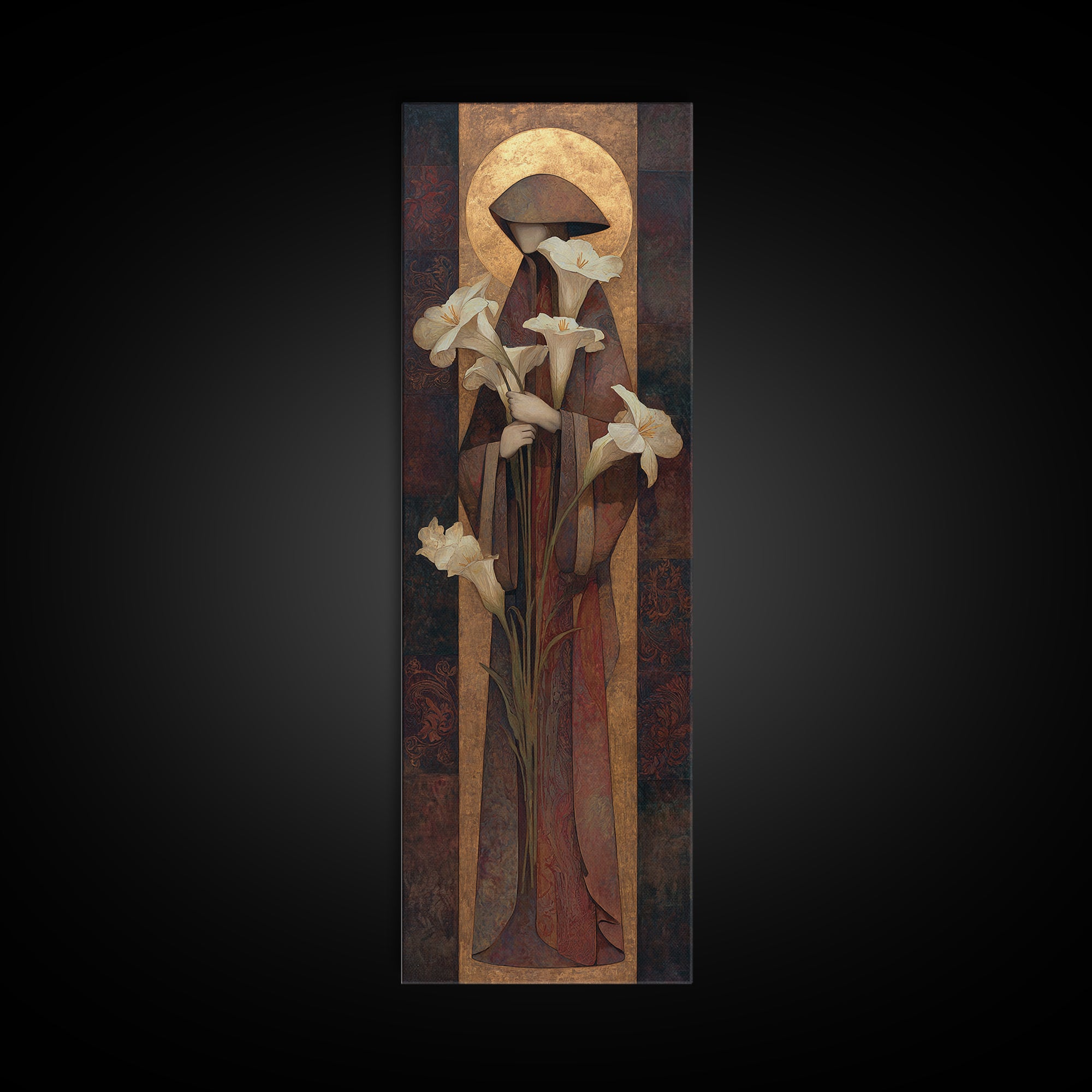 Saint Like Figure Holding White Lilies Canvas Print, Renaissanceinspired Art, Fine Art Print, Living Room Decor, Oil Painting, REN-1x3-25