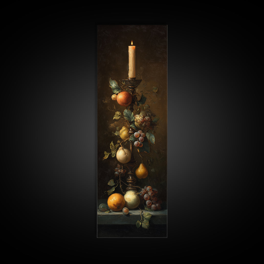 Oil Painted Fruit Still Life on Dark Canvas Print, Renaissanceinspired Art, Gallery Decor, Living Room Decor, Fine Art, Classic, REN-1x3-39