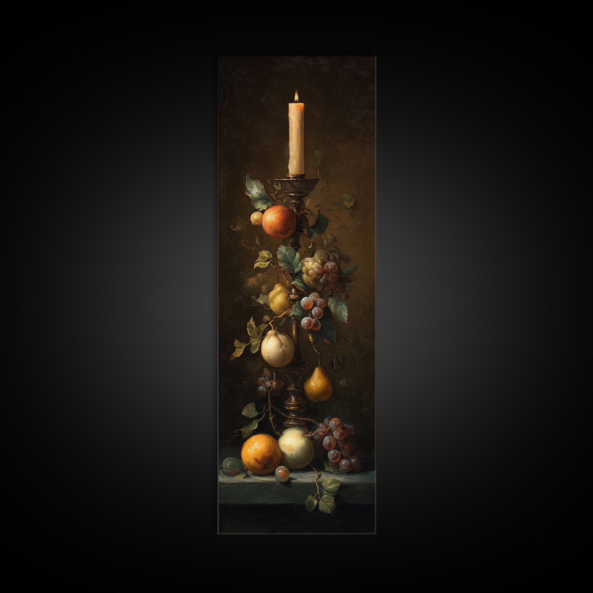Oil Painted Fruit Still Life on Dark Canvas Print, Renaissanceinspired Art, Gallery Decor, Living Room Decor, Fine Art, Classic, REN-1x3-39