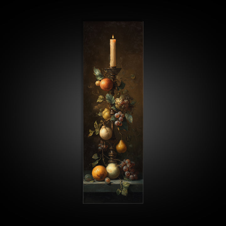 Oil Painted Fruit Still Life on Dark Canvas Print, Renaissanceinspired Art, Gallery Decor, Living Room Decor, Fine Art, Classic, REN-1x3-39