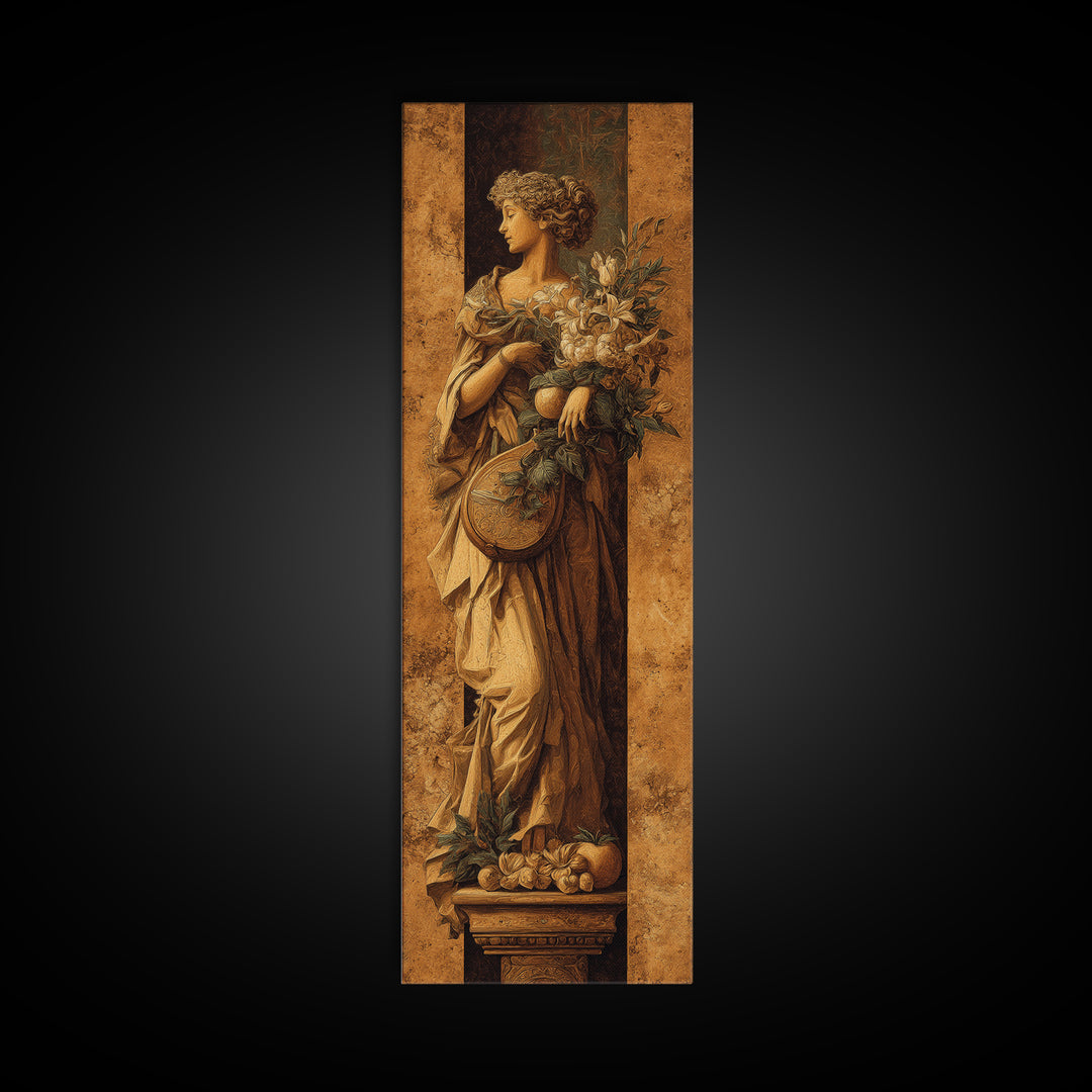Renaissance Style Musician with Lute Framed Canvas Print, Renaissanceinspired Art, Floral Print, Living Room Decor, Classic, REN-1x3-4