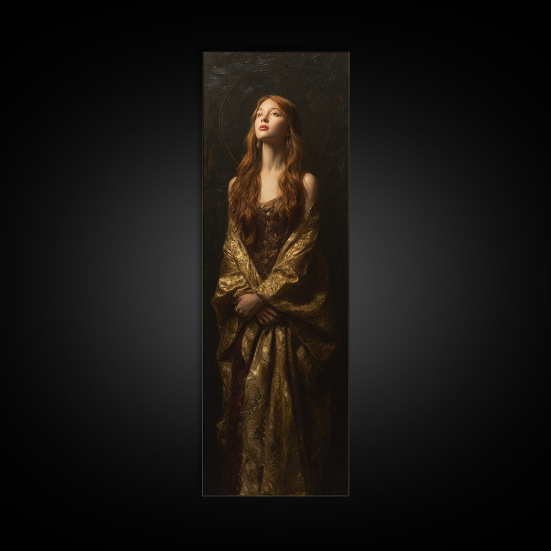 Gold Halo Portrait Canvas Print, Renaissanceinspired Art, Digital Print, Living Room Decor, Fine Art, Classic, Living Room Art, REN-1x3-41
