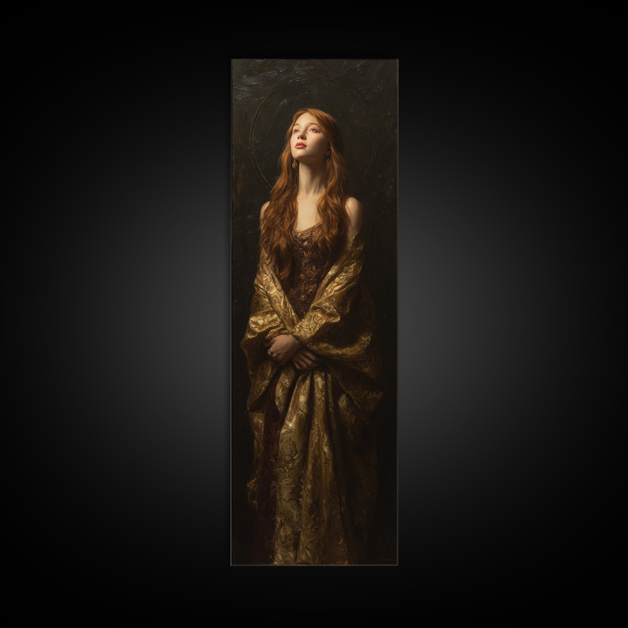 Gold Halo Portrait Canvas Print, Renaissanceinspired Art, Digital Print, Living Room Decor, Fine Art, Classic, Living Room Art, REN-1x3-41
