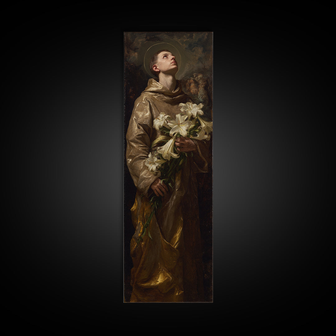 Saint Like Figure Holding White Lilies Canvas Print, Renaissanceinspired Art, Dog Portraits, Living Room Decor, Classic, REN-1x3-49