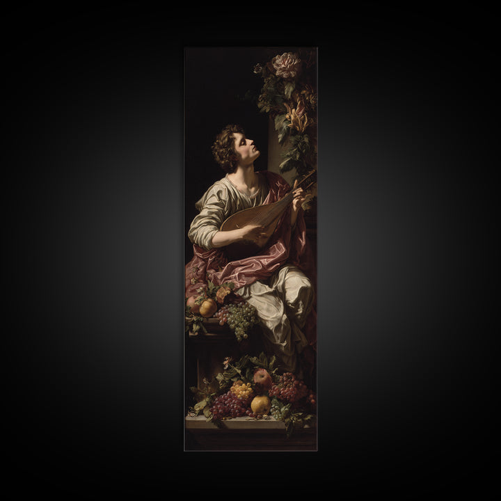 Renaissance Style Musician with Lute Framed Canvas Print, Renaissanceinspired Art, Classic Art, Living Room Decor, Classic, REN-1x3-52