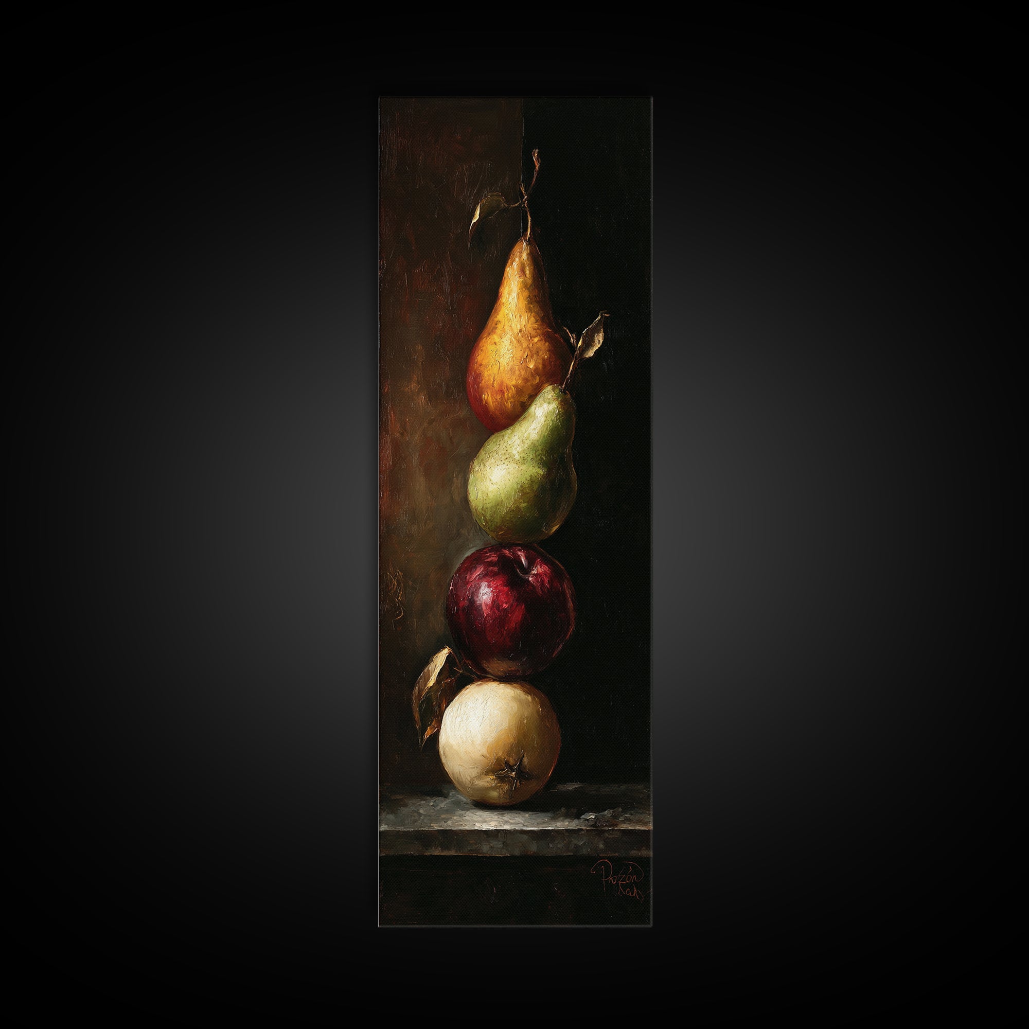 Oil Painted Fruit Still Life on Dark Canvas Print, Renaissanceinspired Art, Living Room Decor, Oil Painting, Classic, REN-1x3-63