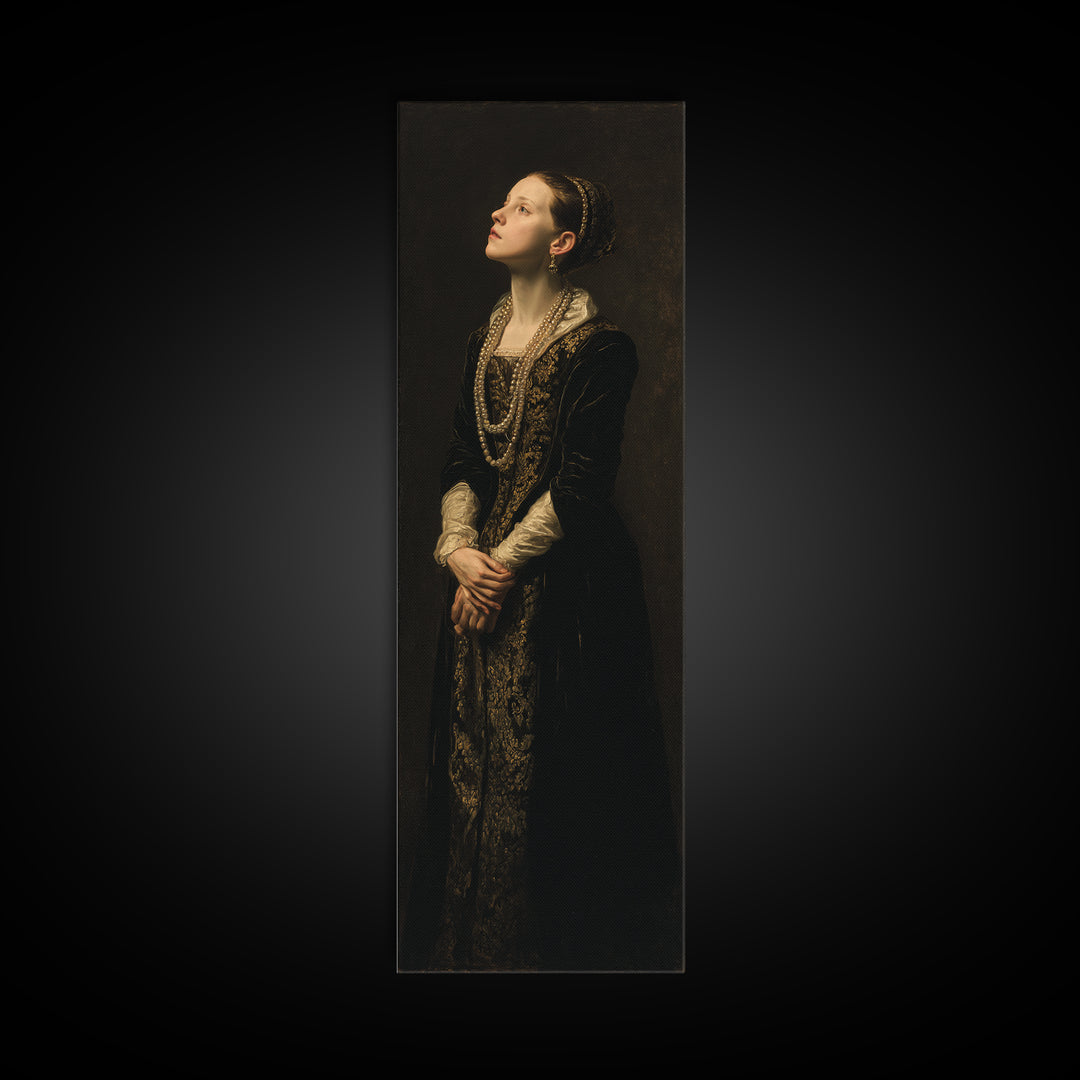 Portrait with Pearl Necklace and Velvet Dress Canvas Print, Renaissanceinspired Art, Art Print, Living Room Decor, Classic, REN-1x3-72