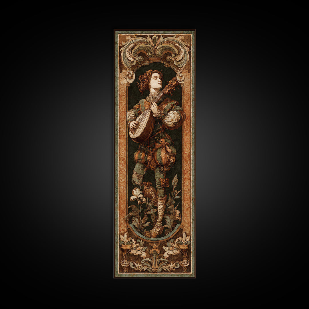 Renaissance Style Musician with Lute Framed Canvas Print, Renaissanceinspired Art, Room Decor, Living Room Decor, Oil Painting, REN-1x3-76