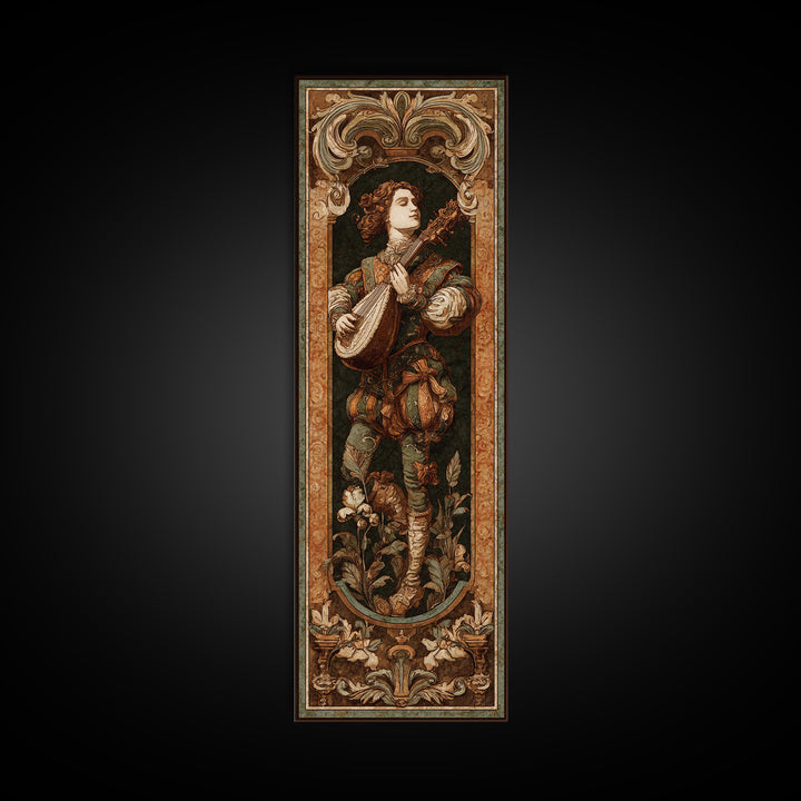 Renaissance Style Musician with Lute Framed Canvas Print, Renaissanceinspired Art, Room Decor, Living Room Decor, Oil Painting, REN-1x3-76
