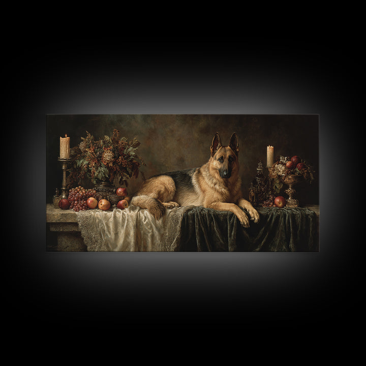 Noble Dog Portrait Framed Canvas Print, Renaissanceinspired Art, Neutral Decor, Living Room Decor, Oil Painting, Classic, REN-2x1-16