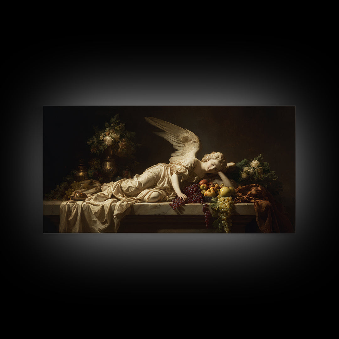 Classical Angel Study Canvas Print, Renaissanceinspired Art, Floral Painting, Living Room Decor, Fine Art, Classic, Art Print, REN-2x1-22