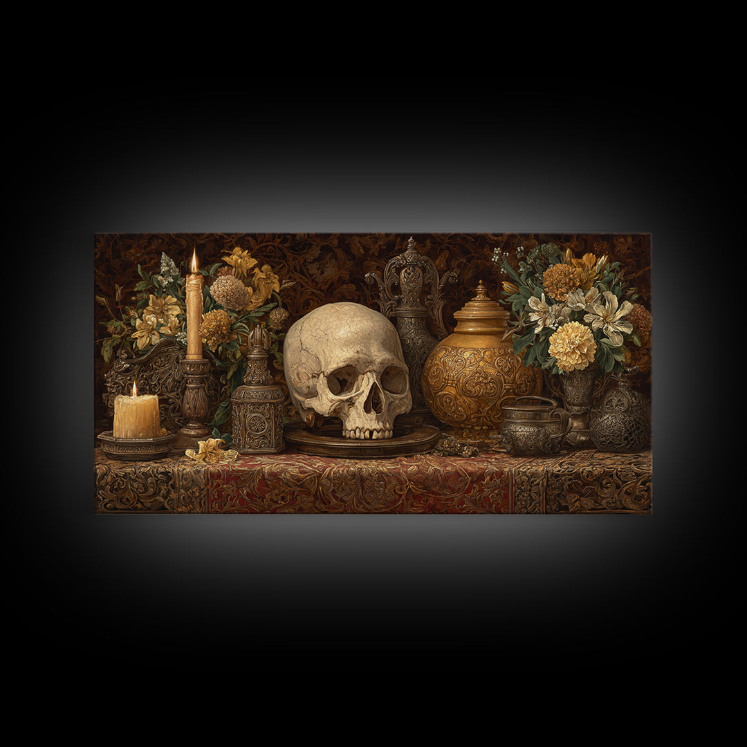 Old Master Skull and Candle Still Life Canvas Print, Renaissanceinspired Art, Fine Art Print, Living Room Decor, Classic, REN-2x1-54