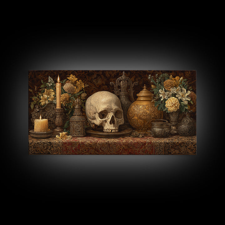 Old Master Skull and Candle Still Life Canvas Print, Renaissanceinspired Art, Fine Art Print, Living Room Decor, Classic, REN-2x1-54
