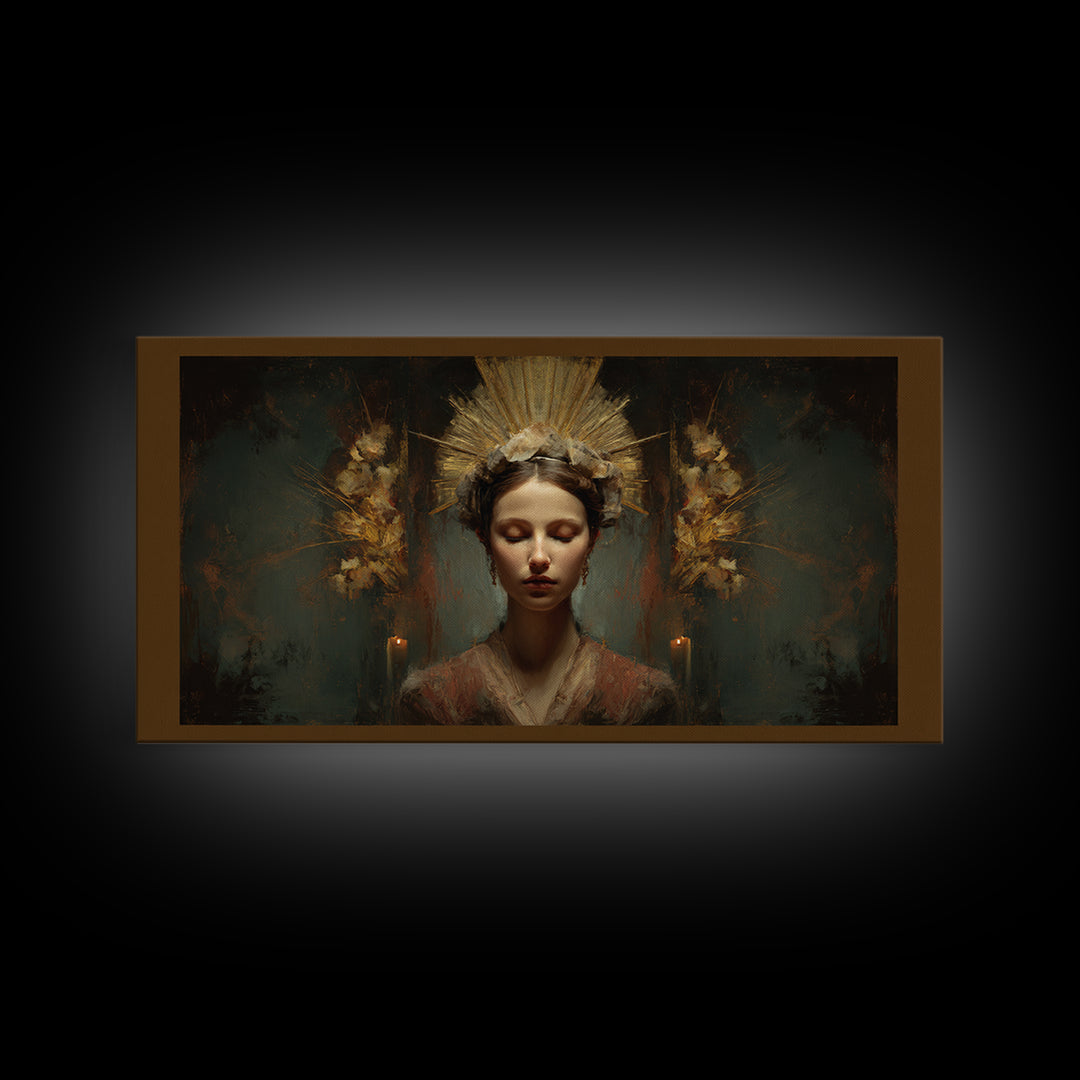 Gold Halo Portrait Canvas Print, Renaissanceinspired Art, Luxury Decor, Living Room Decor, Fine Art, Classic, Printable Art, REN-2x1-73