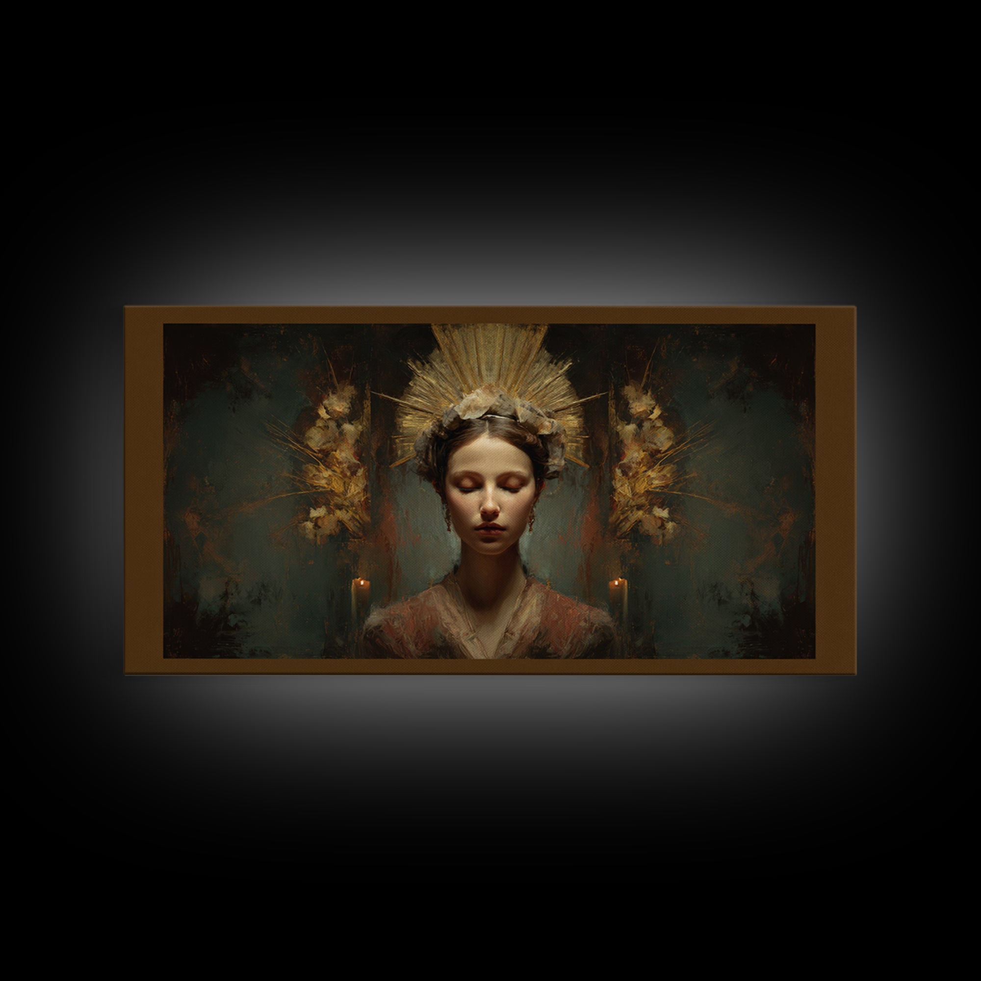 Gold Halo Portrait Canvas Print, Renaissanceinspired Art, Luxury Decor, Living Room Decor, Fine Art, Classic, Printable Art, REN-2x1-73
