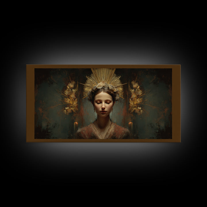 Gold Halo Portrait Canvas Print, Renaissanceinspired Art, Luxury Decor, Living Room Decor, Fine Art, Classic, Printable Art, REN-2x1-73