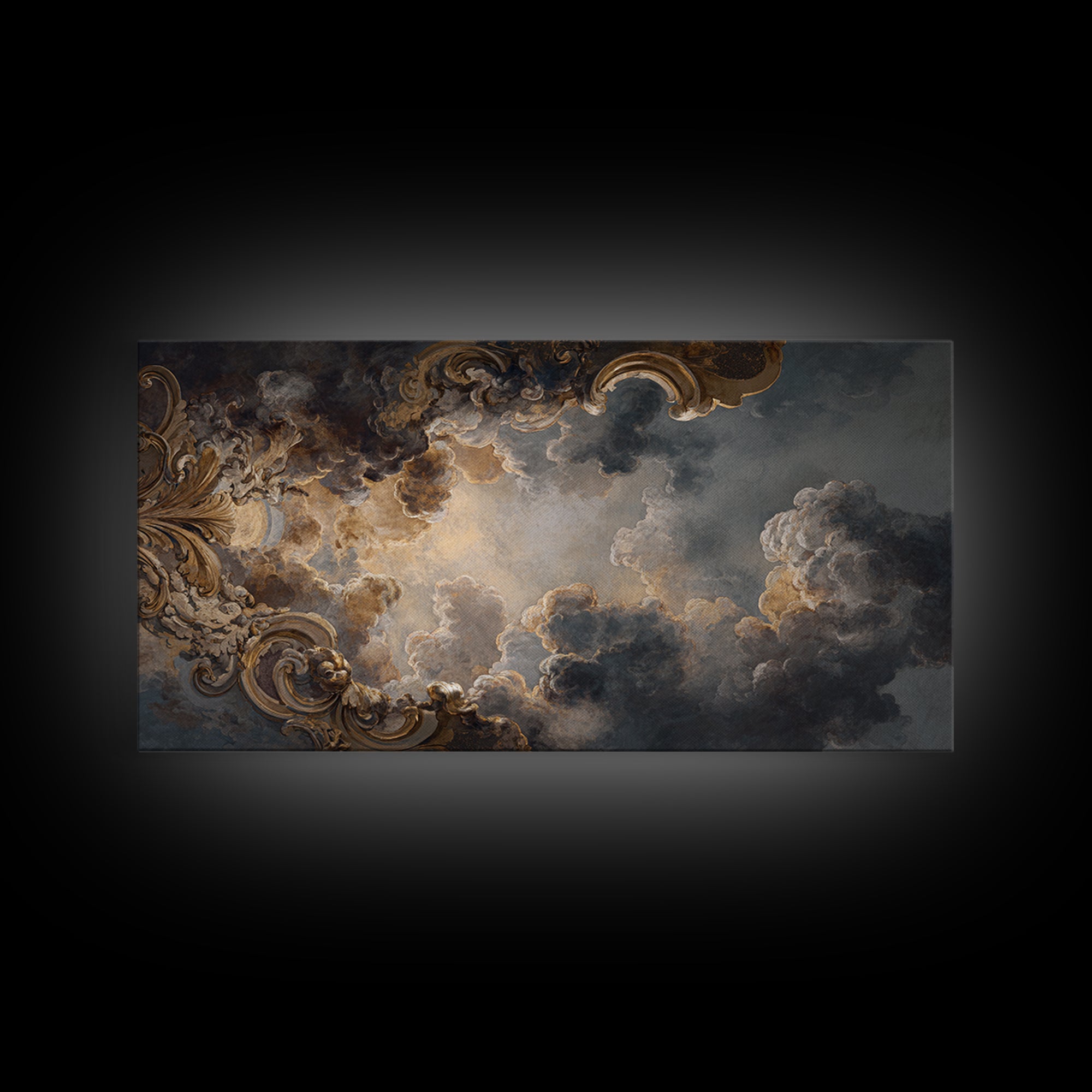 Fresco Celestial Ceiling Composition Framed Canvas Print, Renaissanceinspired Art, Boho Decor, Living Room Decor, Classic, REN-2x1-83