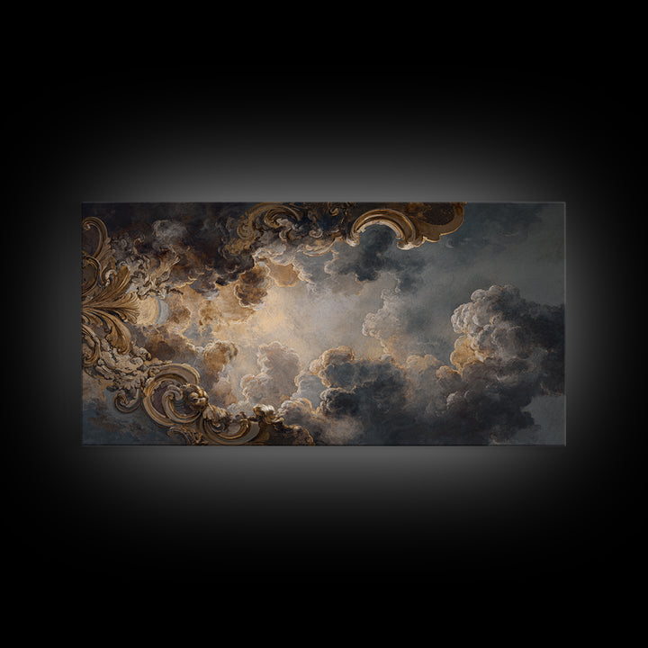 Fresco Celestial Ceiling Composition Framed Canvas Print, Renaissanceinspired Art, Boho Decor, Living Room Decor, Classic, REN-2x1-83