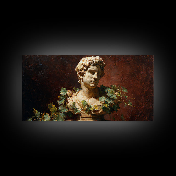 Classical Statue Bust Covered Framed Canvas Print, Renaissanceinspired Art, Botanical Art, Living Room Decor, Fine Art, Classic, REN-2x1-87