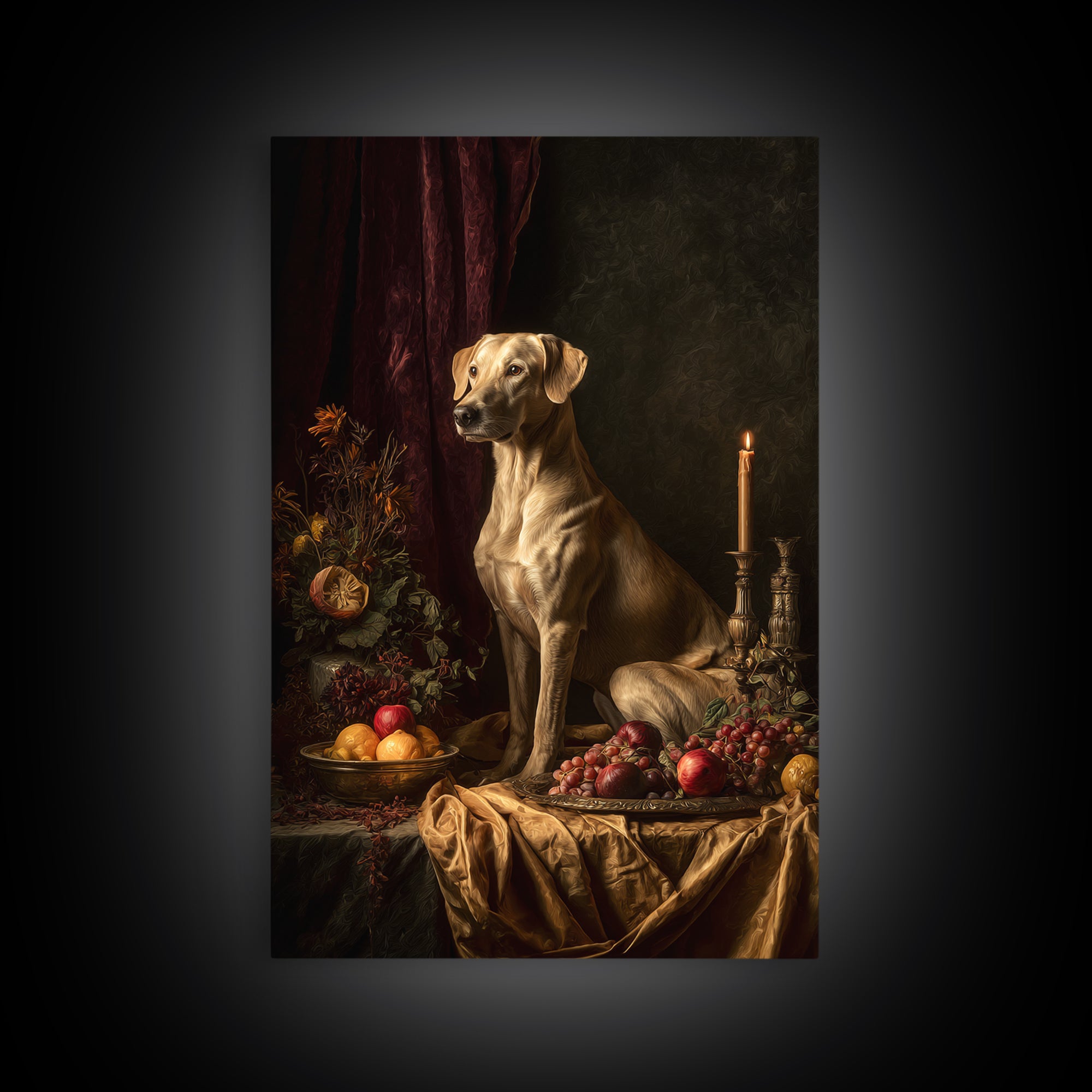Noble Dog Portrait Framed Canvas Print, Renaissanceinspired Art, Cat Painting, Living Room Decor, Oil Painting, Classic, REN-2x3-100