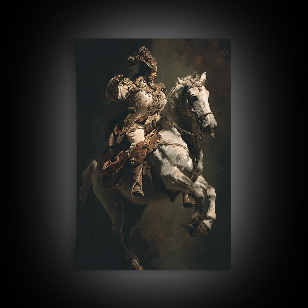 Classical Horse and Rider Framed Canvas Print, Renaissanceinspired Art, Modern Decor, Living Room Decor, Abstract Art, Classic, REN-2x3-17